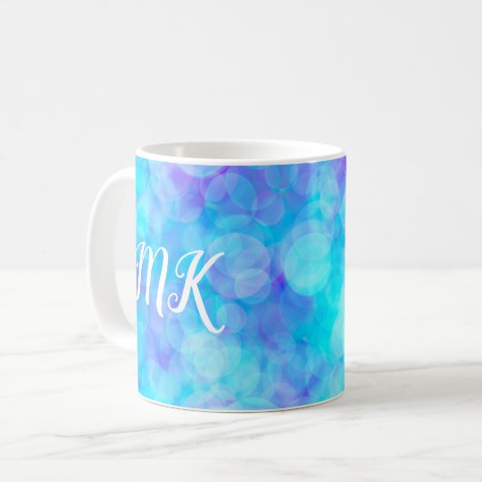 Blaue und Lila Bokeh-Blasen Kaffeetasse (Vorderseite Links)
