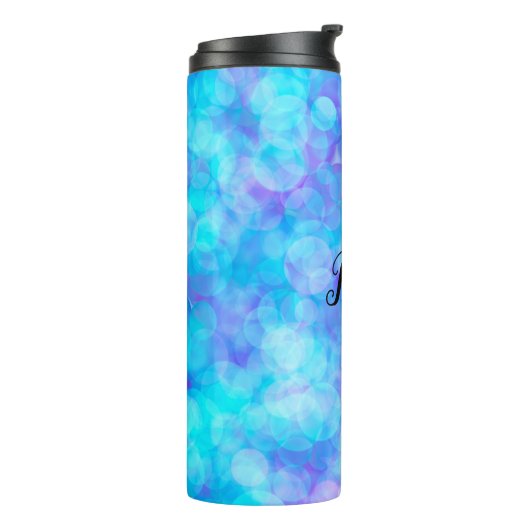 Blaue und Lila Bokeh-Blasen Thermosbecher (Nach links gedreht)