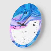 Blaue und lila Fließgeodfarben Große Wanduhr (Winkel)