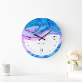Blaue und lila Fließgeodfarben Große Wanduhr (Zuhause)