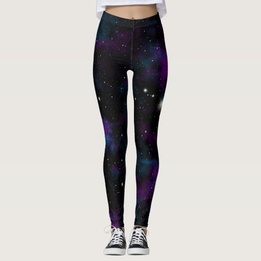 Blaue und Lila Galaxie Leggings (Vorderseite)