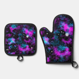 Blaue und Lila Galaxie Ofenhandschuh & Topflappen-Set