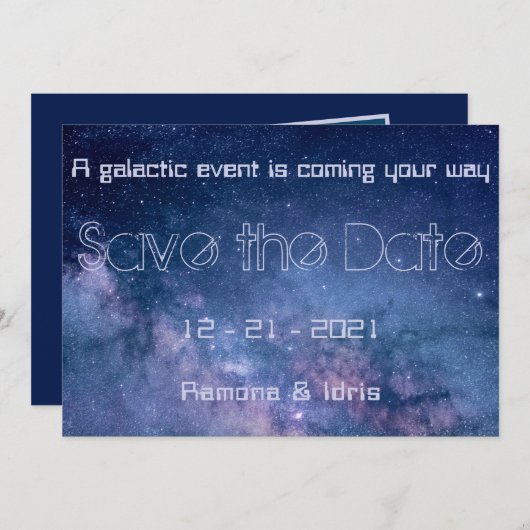 Blaue und Lila Galaxie Save The Date (Vorne/Hinten)