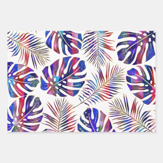 Blaue und lila gemusterte tropische Blätter (Vorderseite 2)