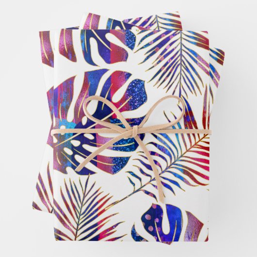 Blaue und lila gemusterte tropische Blätter (Beispiel)