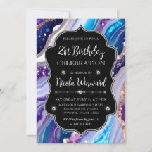 Blaue und Lila Glitzer Marble Agate 21. Geburtstag