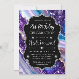 Blaue und Lila Glitzer Marble Agate 21. Geburtstag Einladung