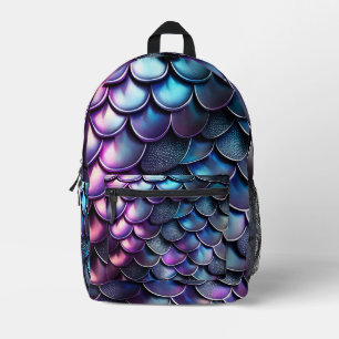 Blaue und Lila Gradient Dragon Scales Bedruckter Rucksack