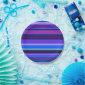 Blaue und lila horizontale Streifen Pappteller (Party)