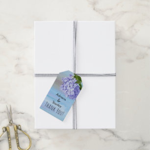 Blaue und lila Hydrangea Blumenhochzeit Vielen Dan Geschenkanhänger