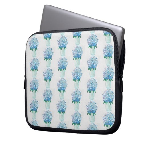 Blaue und Lila Hydrangea Laptopschutzhülle (Vorderseite Links)