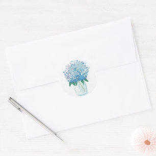 Blaue und Lila Hydrangea Runder Aufkleber