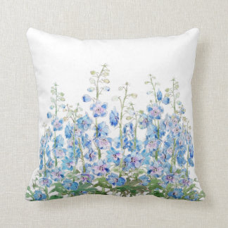 Blaue und lila Larkspur Wasserfarbe Kissen