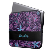 Blaue und lila neonale Blume Laptopschutzhülle (Vorderseite Links)