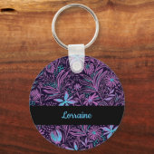 Blaue und lila Neonfarben-Blume Schlüsselanhänger (Vorderseite)