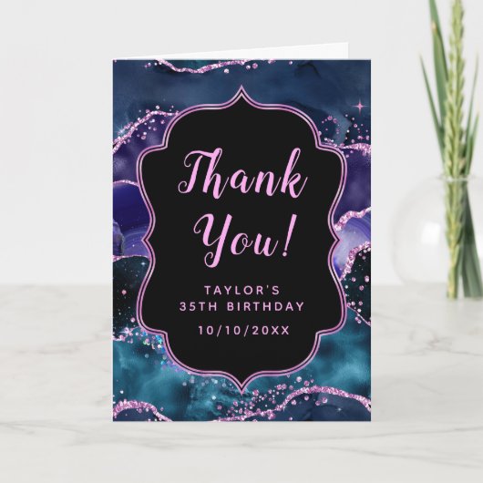 Blaue und Lila Ozeane Agate Geburtstag Dankeskarte (Vorderseite)