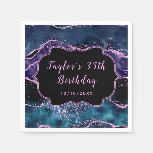 Blaue und Lila Ozeane Agate Geburtstag Serviette (Vorderseite)