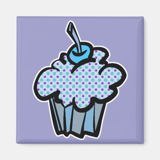 Blaue und lila Polka dots cupcake Magnet (Vorne)