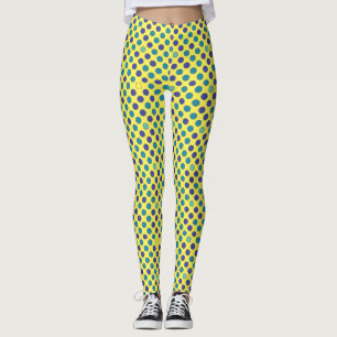 blaue und lila Polka-Punkte-Muster auf gelb Leggings