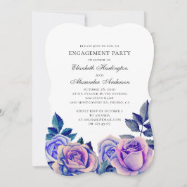 Blaue und lila Rose Engagement Partei. Floral Einladung