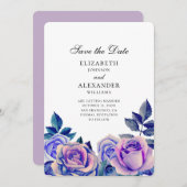 Blaue und lila Rose Hochzeit speichern das Datum Save The Date (Vorne/Hinten)
