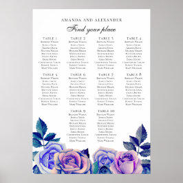 Blaue und lila Rose. Hochzeitstabelle Poster