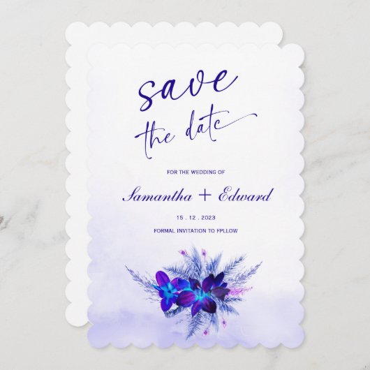 Blaue und Lila Save the Date-Kartenideen Einladung (Vorne/Hinten)