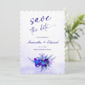 Blaue und Lila Save the Date-Kartenideen Einladung (Stehend Vorderseite)