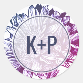 Blaue und Lila Sonnenblumen Hochzeiten Umschlag Au Runder Aufkleber