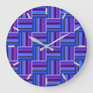 Blaue und lila Streifen Große Wanduhr