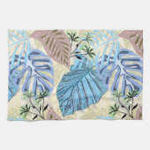 Blaue und lila tropische Blätter. Geschirrtuch (Horizontal)