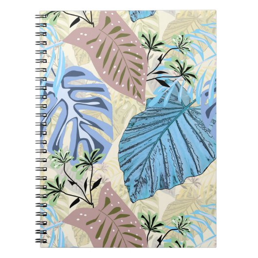 Blaue und lila tropische Blätter. Notizblock (Vorderseite)