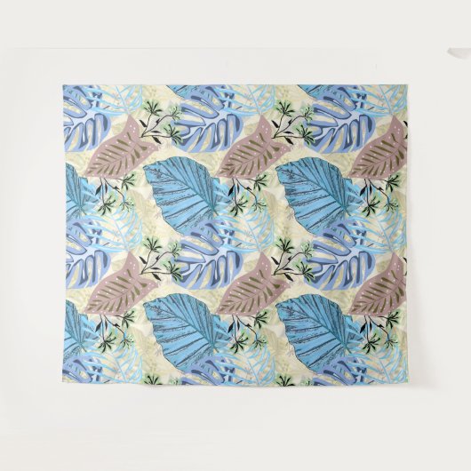 Blaue und lila tropische Blätter. Wandteppich (Vorderseite (Horizontal))