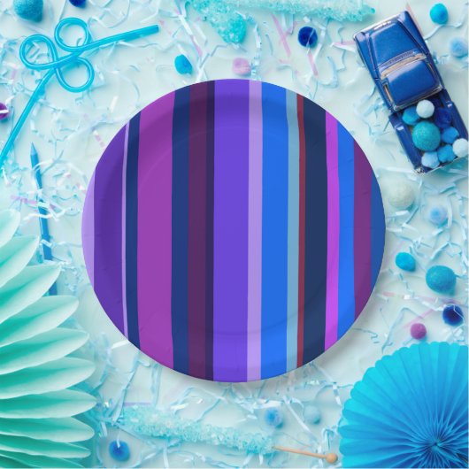 Blaue und lila vertikale Streifen Pappteller (Party)