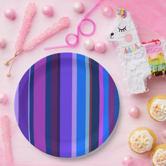 Blaue und lila vertikale Streifen Pappteller (Party)