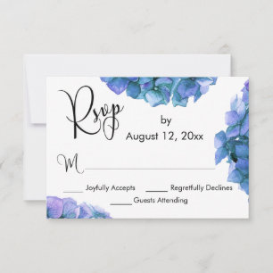 Blaue und Lila Wasserfarben-Hydrangeas mit Kalligr RSVP Karte