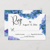 Blaue und Lila Wasserfarben-Hydrangeas mit Kalligr RSVP Karte (Vorne/Hinten)
