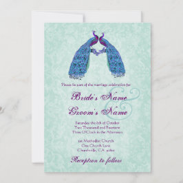 Blaue und lila Wedding Lovebird-Pfaus Einladung