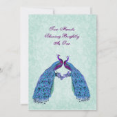 Blaue und lila Wedding Lovebird-Pfaus Einladung (Rückseite)