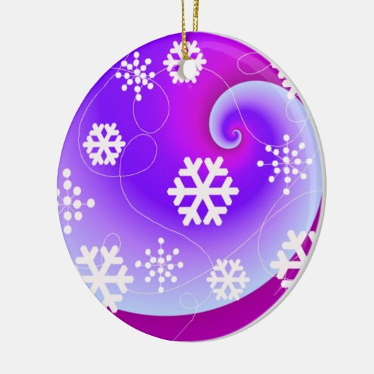Blaue und Lila Wirbel und Schneeflocken Keramik Ornament (Links)