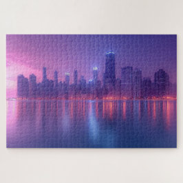 Blaue und Lila Wolkenkratzer Landschaft Puzzle