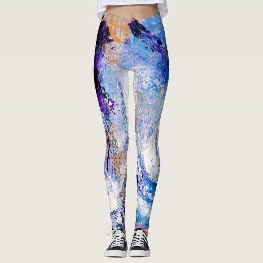 Blaue und Lila Yogopflanzen Leggings (Vorderseite)