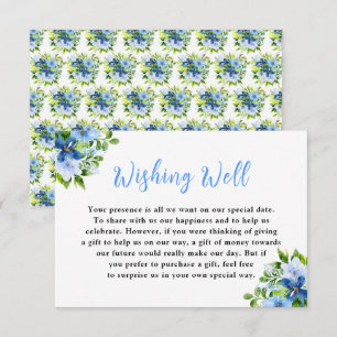 Blaue und marineblaue Blumen mit Laub Begleitkarte