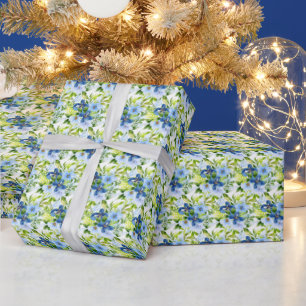 Blaue und marineblaue Blumen mit Laub Geschenkpapier
