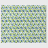 Blaue und marineblaue Blumen mit Laub  Geschenkpapier (Flach)