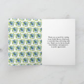 Blaue und marineblaue Blumen mit Laub Hochzeitsdus Dankeskarte (Innenseite)