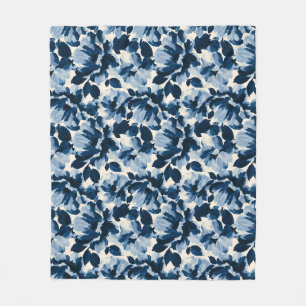 Blaue und marineblaue malerische Blumenmuster Fleecedecke