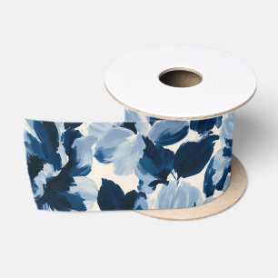 Blaue und marineblaue malerische Blumenmuster Satinband