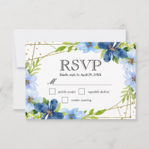 Blaue und marineblaue Sommerblumen-Hochzeit RSVP Karte