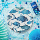 Blaue und marinierte Aquarellfische | Nautische Ki Pappteller (Party)